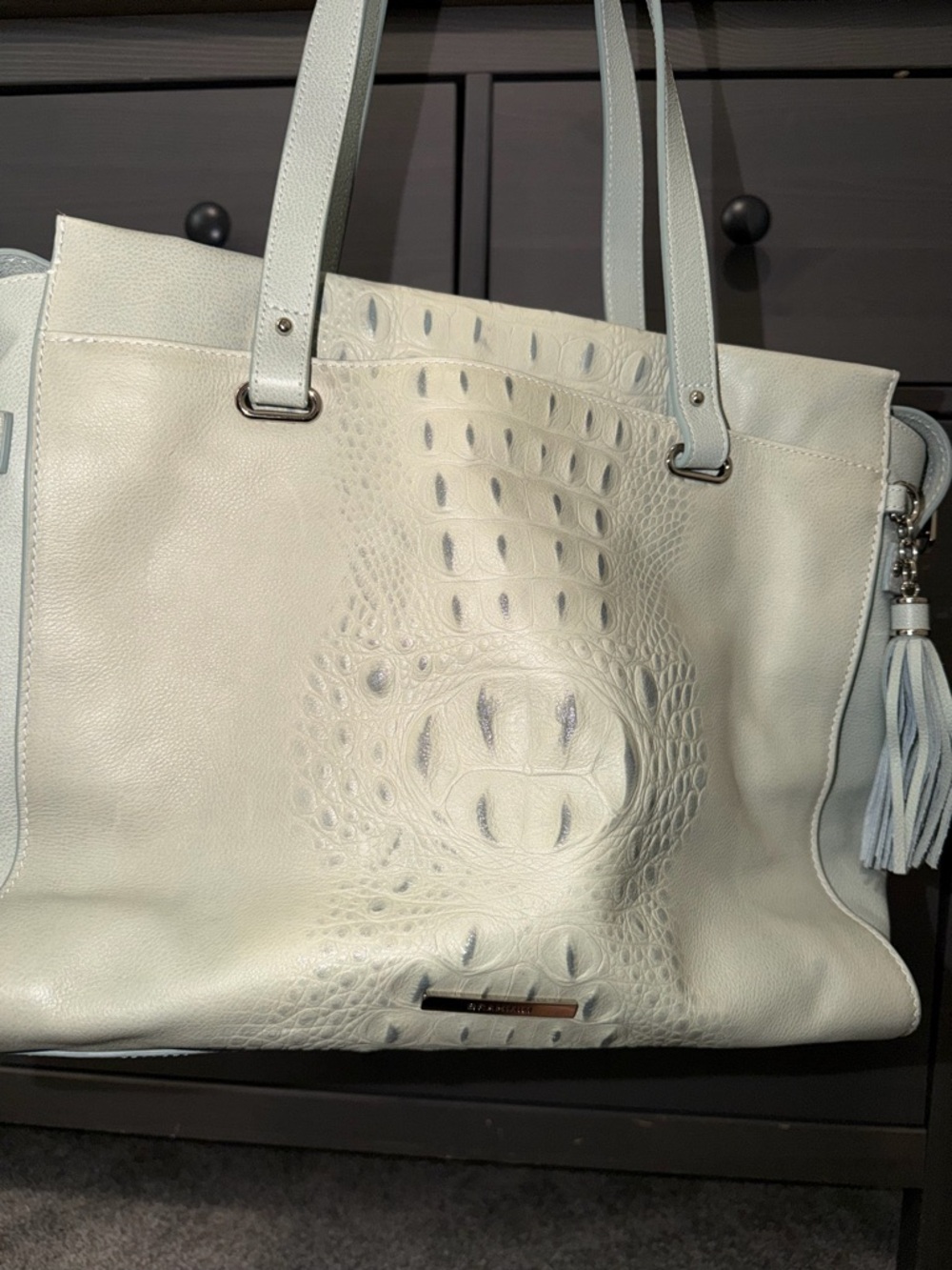 Brahmin Pale Blue Croc-Embossed Leather Tote
